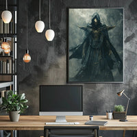 Mysterious Dark Fantasy Warrior Art Print - Futuristic Sci-Fi Poster PosterGoat