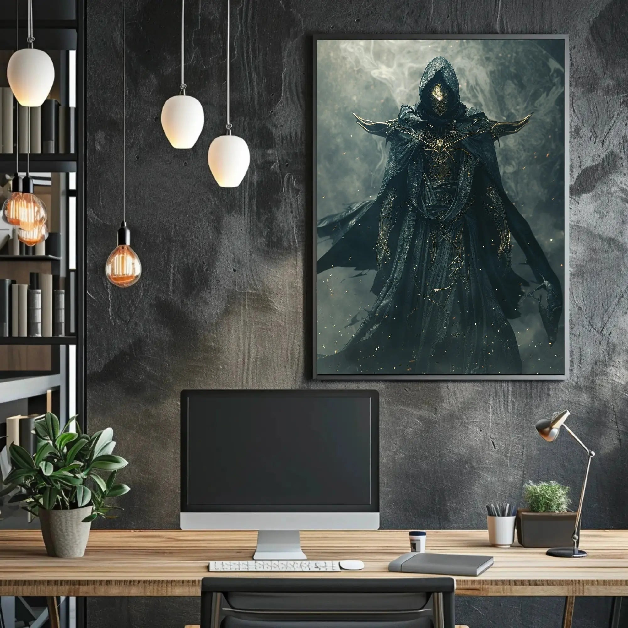 Mysterious Dark Fantasy Warrior Art Print - Futuristic Sci-Fi Poster PosterGoat