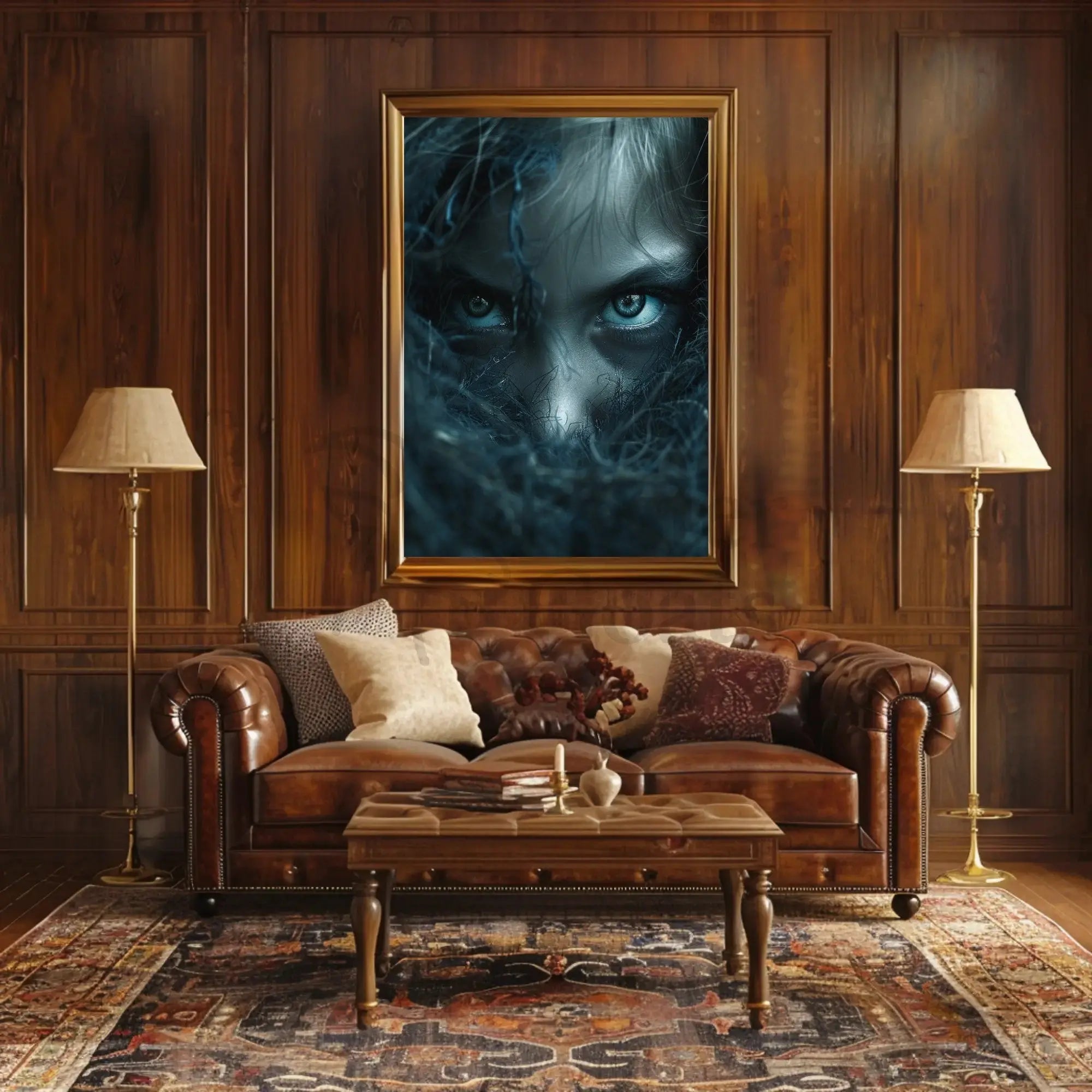 Mysterious Eyes in Shadows Abstract Artistic Poster PosterGoat
