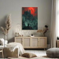 Mysterious Gothic Castle with Cloaked Figure Artistic Poster PosterGoat
