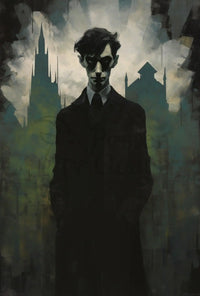 Mysterious Gothic Cityscape with Enigmatic Figure Artistic Poster PosterGoat