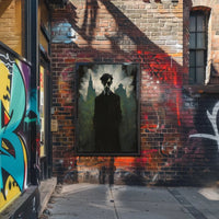 Mysterious Gothic Cityscape with Enigmatic Figure Artistic Poster PosterGoat