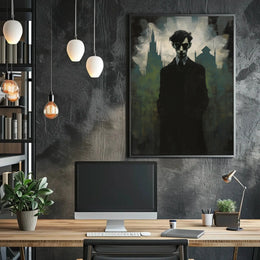 Mysterious Gothic Cityscape with Enigmatic Figure Artistic Poster PosterGoat