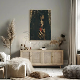 Mysterious Gothic Fantasy Poster with Red Temptation Apple PosterGoat
