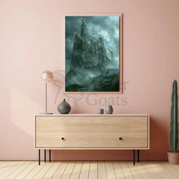 Mysterious Gothic Ruin with Crows Dark Fantasy Poster PosterGoat
