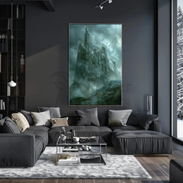 Mysterious Gothic Ruin with Crows Dark Fantasy Poster PosterGoat