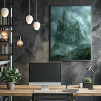 Mysterious Gothic Ruin with Crows Dark Fantasy Poster PosterGoat