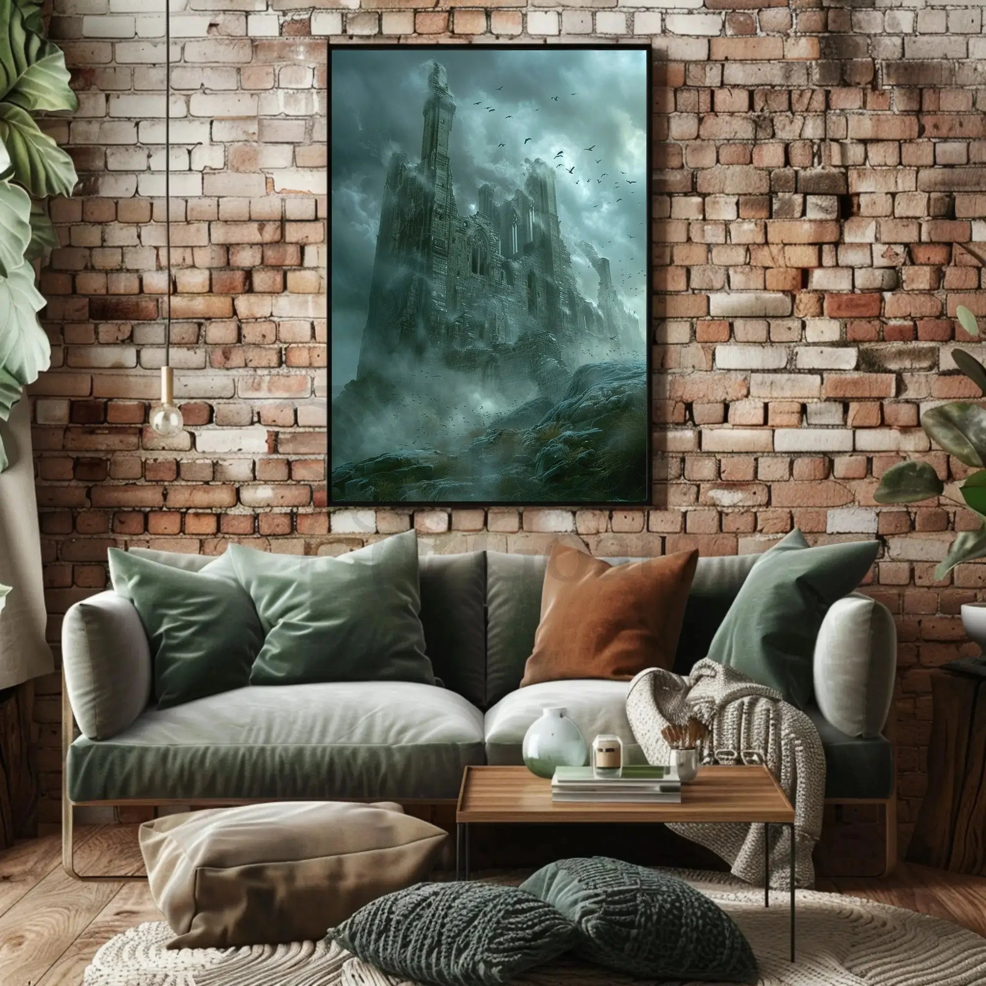 Mysterious Gothic Ruin with Crows Dark Fantasy Poster PosterGoat
