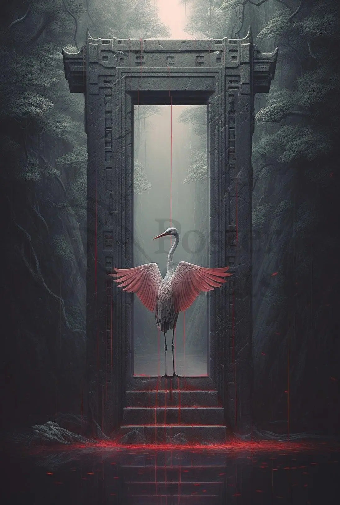 Mysterious Heron Fantasy Portal Animal Poster PosterGoat