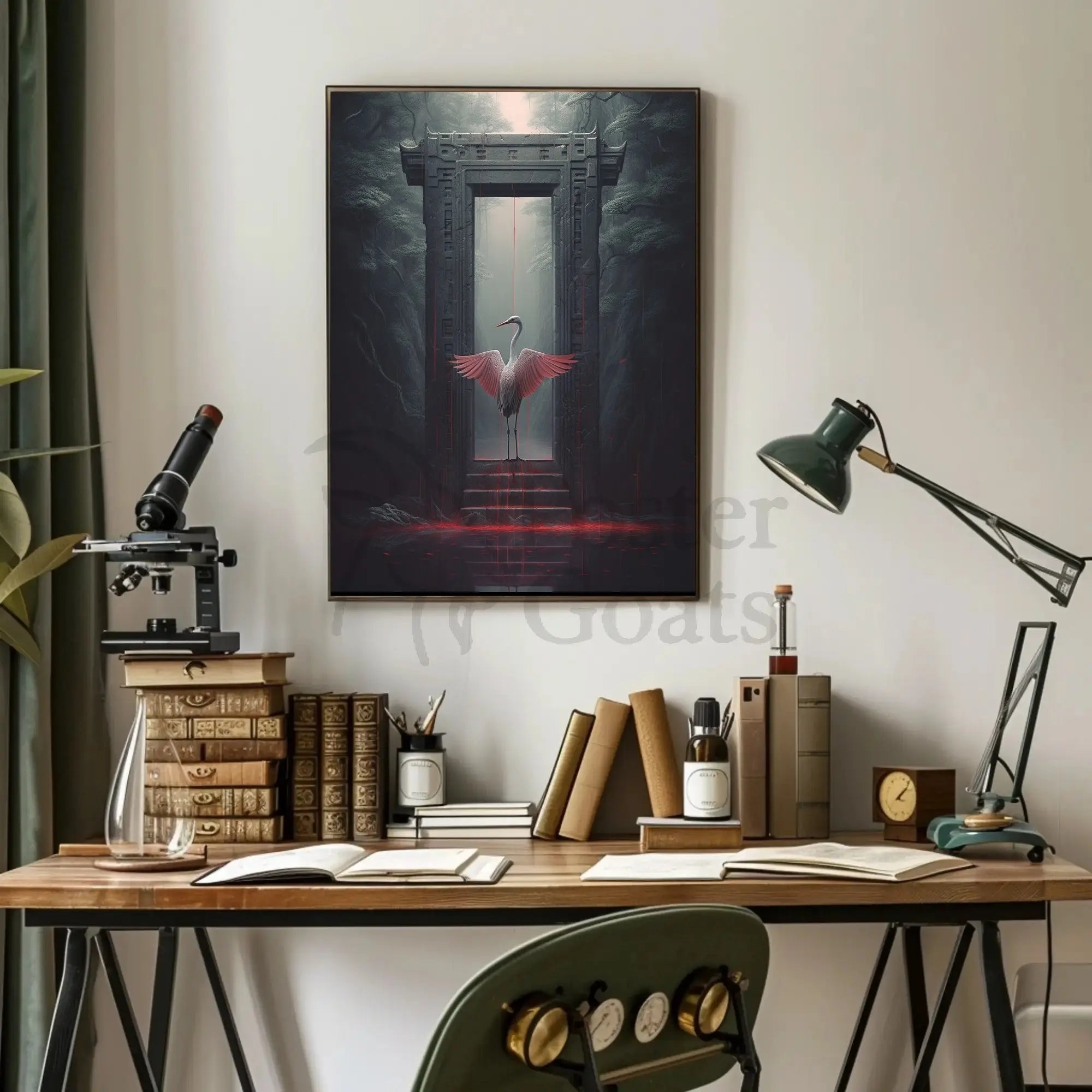 Mysterious Heron Fantasy Portal Animal Poster PosterGoat