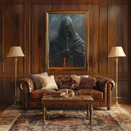 Mysterious Hooded Figure Travel Poster for Adventure Seekers PosterGoat