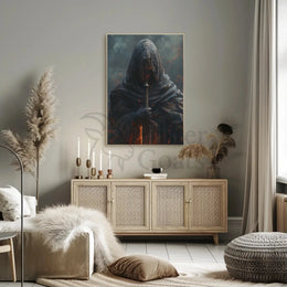 Mysterious Hooded Figure Travel Poster for Adventure Seekers PosterGoat