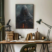 Mysterious Hooded Figure Travel Poster for Adventure Seekers PosterGoat