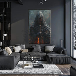 Mysterious Hooded Figure Travel Poster for Adventure Seekers PosterGoat