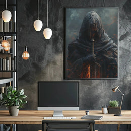 Mysterious Hooded Figure Travel Poster for Adventure Seekers PosterGoat