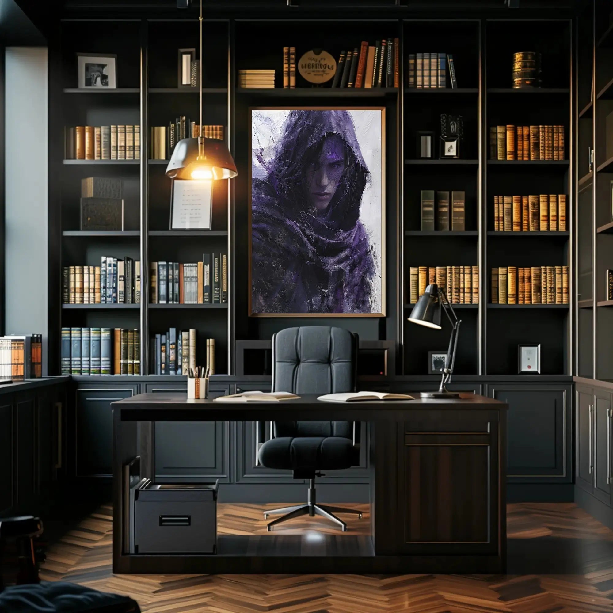 Mysterious Hooded Figure in Dark Fantasy Adventure Poster PosterGoat