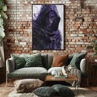 Mysterious Hooded Figure in Dark Fantasy Adventure Poster PosterGoat