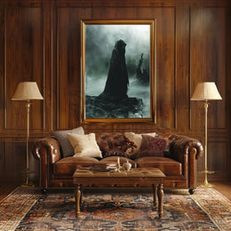 Mysterious Hooded Figure in Dark Swamp Artistic Poster PosterGoat