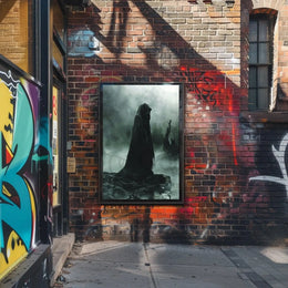 Mysterious Hooded Figure in Dark Swamp Artistic Poster PosterGoat