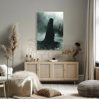 Mysterious Hooded Figure in Dark Swamp Artistic Poster PosterGoat