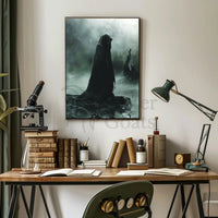 Mysterious Hooded Figure in Dark Swamp Artistic Poster PosterGoat