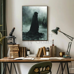 Mysterious Hooded Figure in Dark Swamp Artistic Poster PosterGoat
