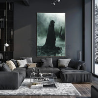 Mysterious Hooded Figure in Dark Swamp Artistic Poster PosterGoat