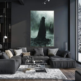 Mysterious Hooded Figure in Dark Swamp Artistic Poster PosterGoat