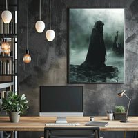 Mysterious Hooded Figure in Dark Swamp Artistic Poster PosterGoat