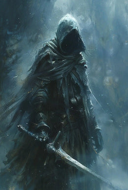 Mysterious Knight in Misty Fantasy Realm Art Poster PosterGoat