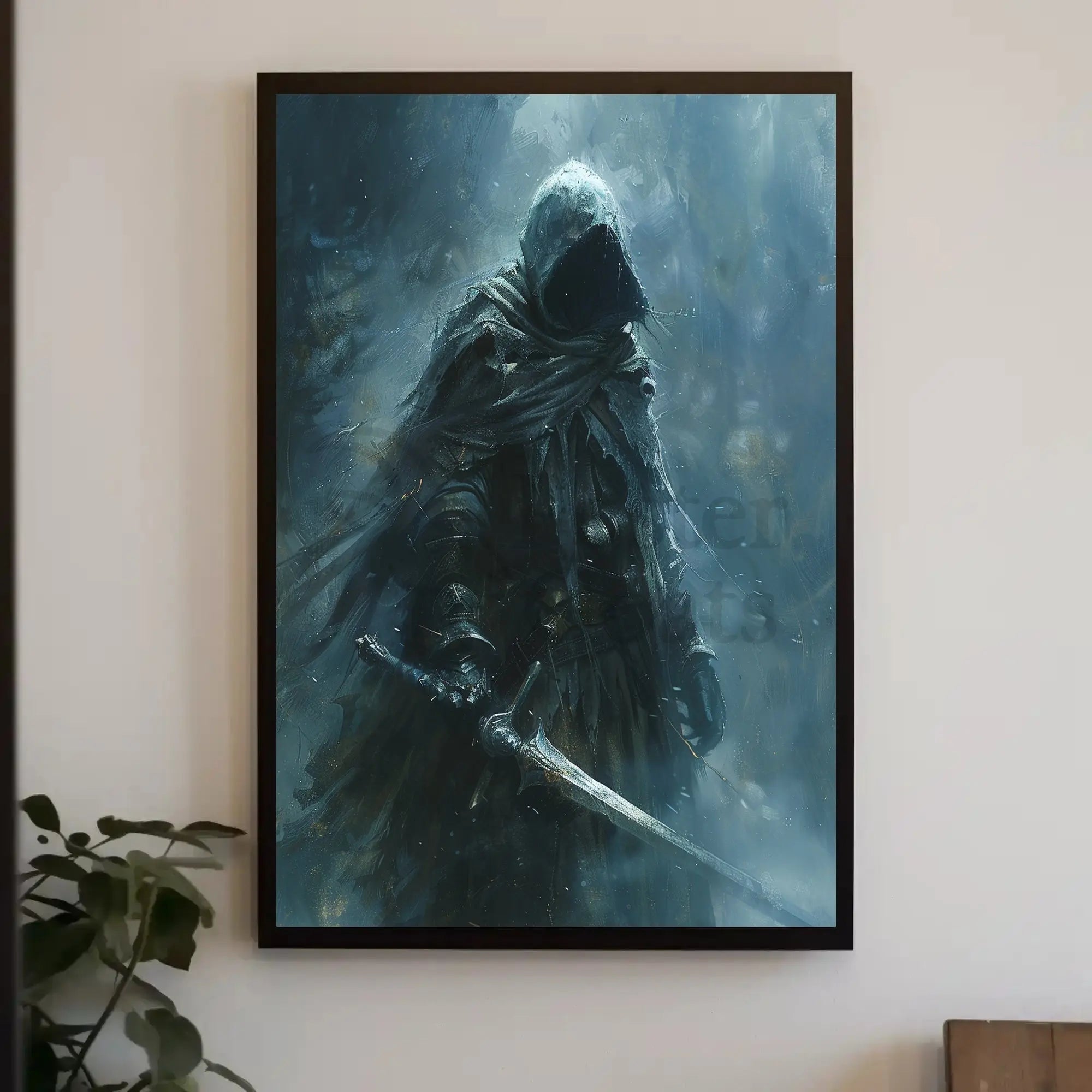 Mysterious Knight in Misty Fantasy Realm Art Poster PosterGoat