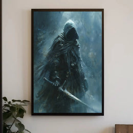 Mysterious Knight in Misty Fantasy Realm Art Poster PosterGoat