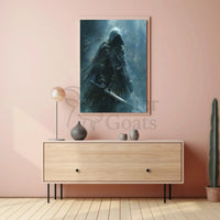 Mysterious Knight in Misty Fantasy Realm Art Poster PosterGoat