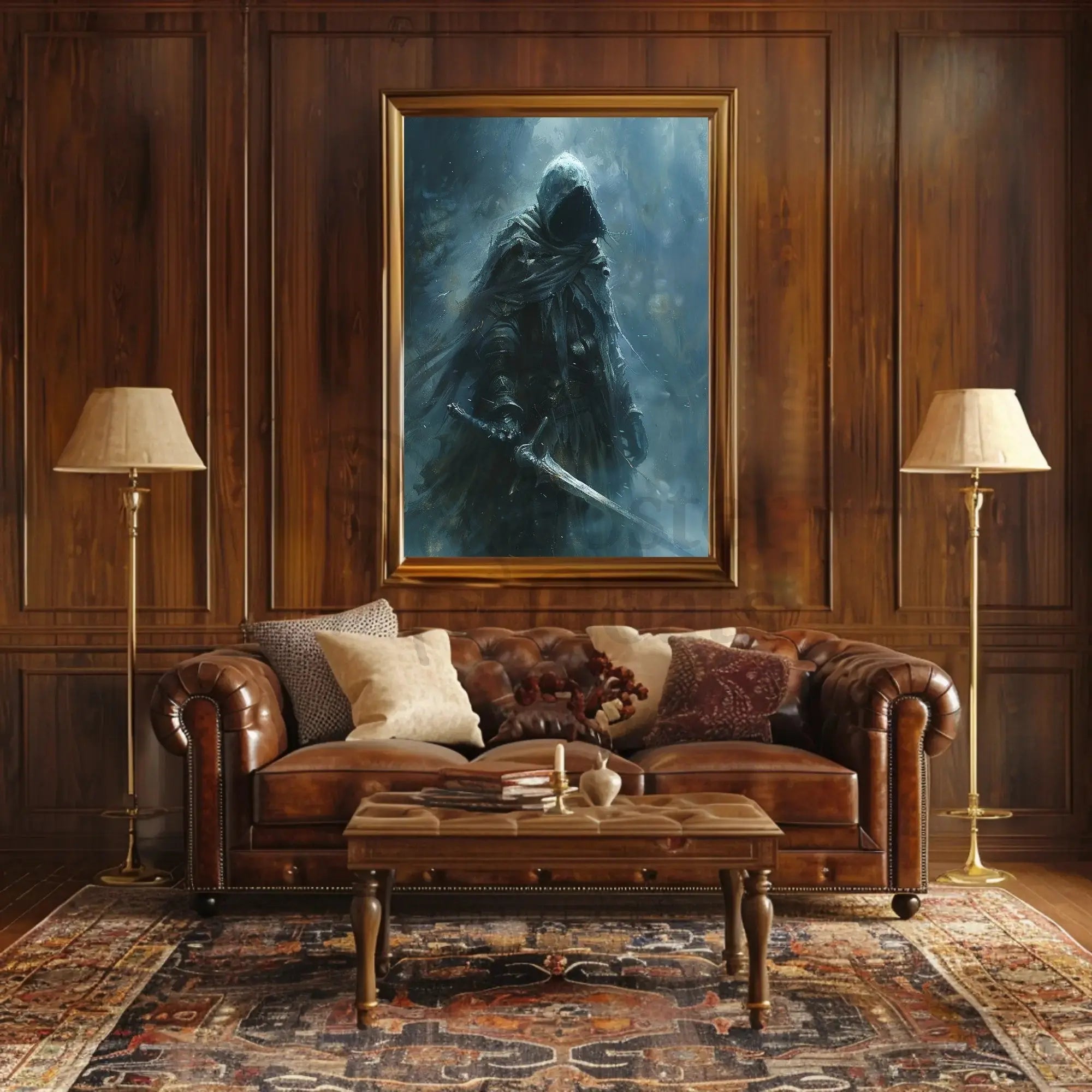 Mysterious Knight in Misty Fantasy Realm Art Poster PosterGoat