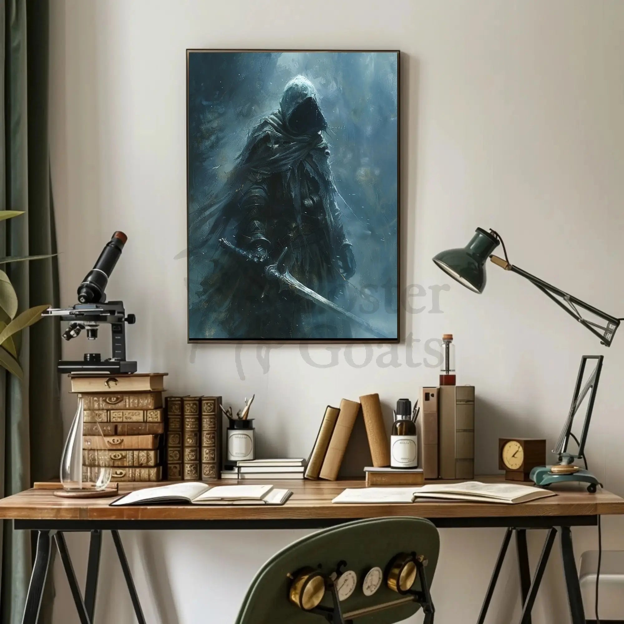 Mysterious Knight in Misty Fantasy Realm Art Poster PosterGoat