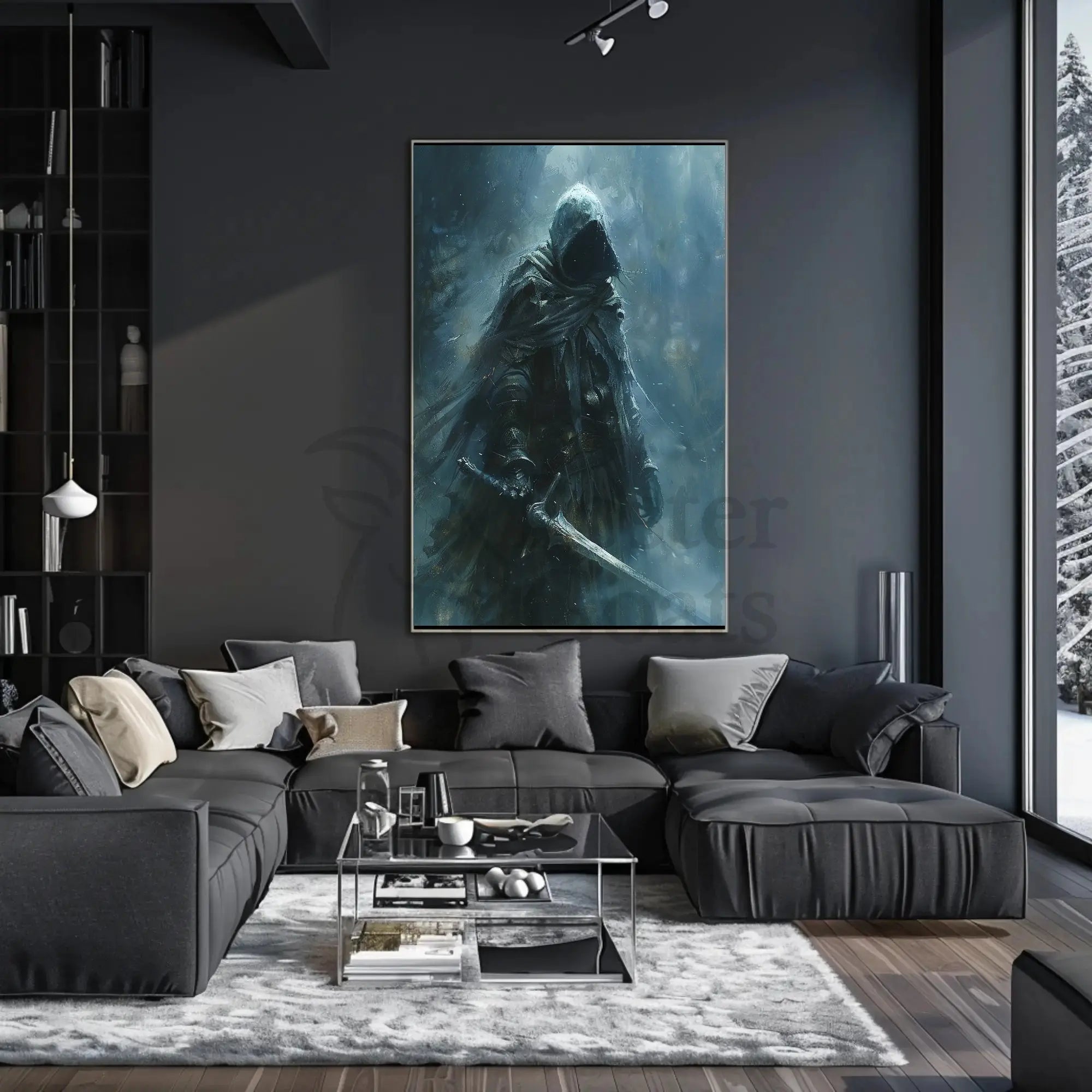 Mysterious Knight in Misty Fantasy Realm Art Poster PosterGoat