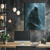 Mysterious Knight in Misty Fantasy Realm Art Poster PosterGoat