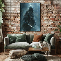 Mysterious Knight in Misty Fantasy Realm Art Poster PosterGoat