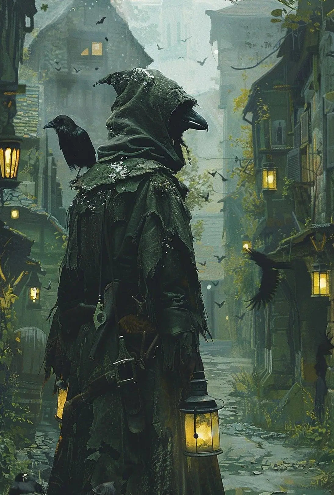 Mysterious Medieval Lantern Bearer Artistic Fantasy Poster PosterGoat