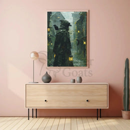 Mysterious Medieval Lantern Bearer Artistic Fantasy Poster PosterGoat