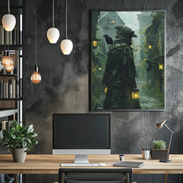 Mysterious Medieval Lantern Bearer Artistic Fantasy Poster PosterGoat