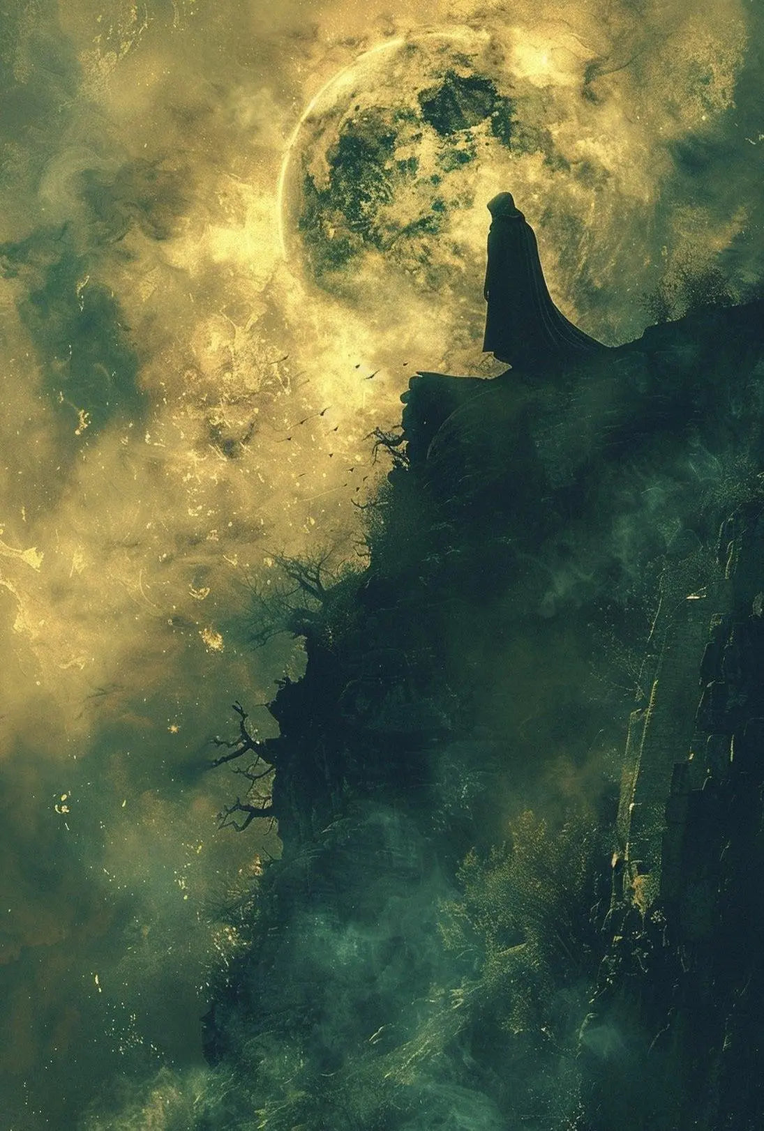 Mysterious Moonlit Cliff Fantasy Artistic or Pop Culture Poster PosterGoat
