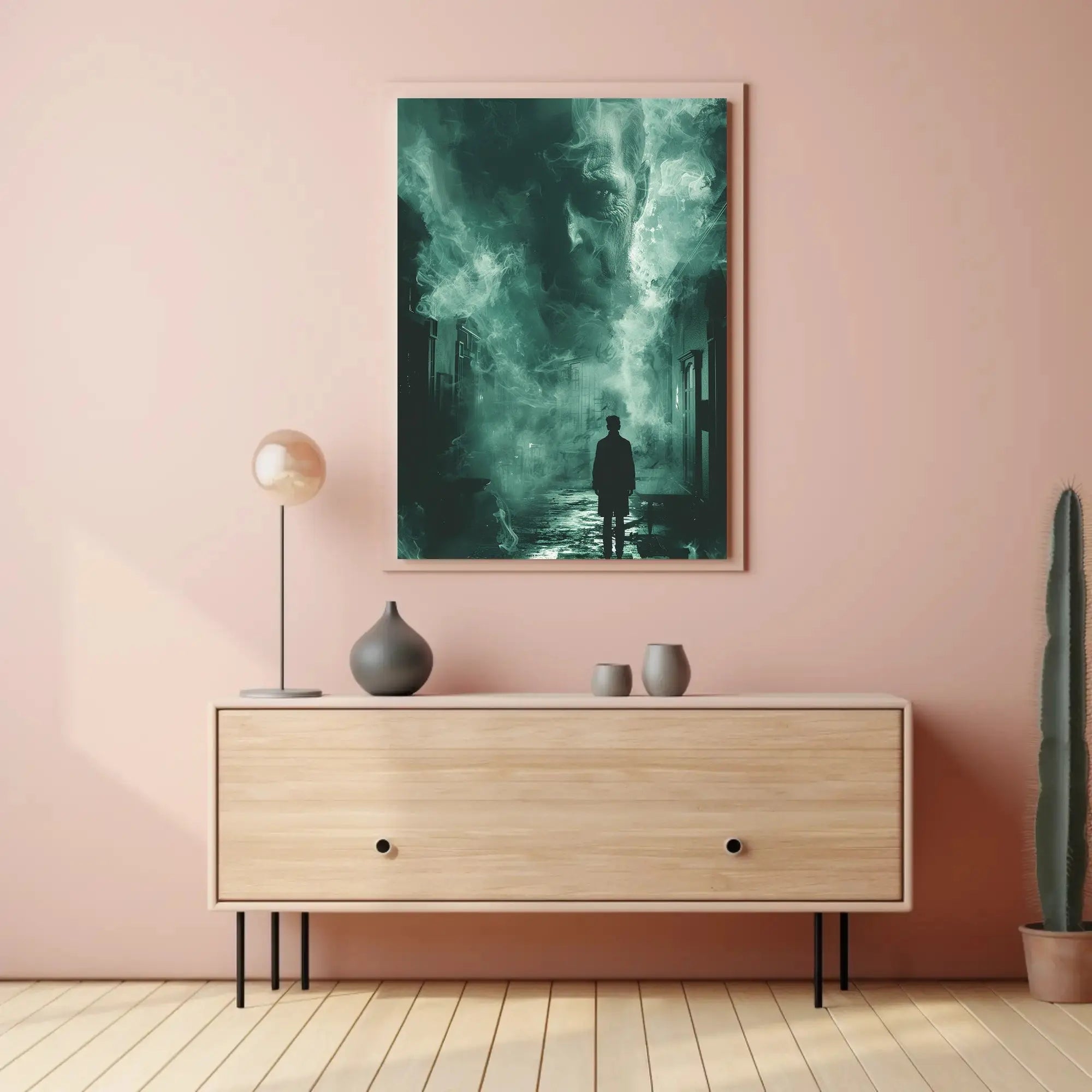 Mysterious Noir Scene in Dimly Lit Street Artistic Poster PosterGoat