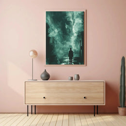 Mysterious Noir Scene in Dimly Lit Street Artistic Poster PosterGoat