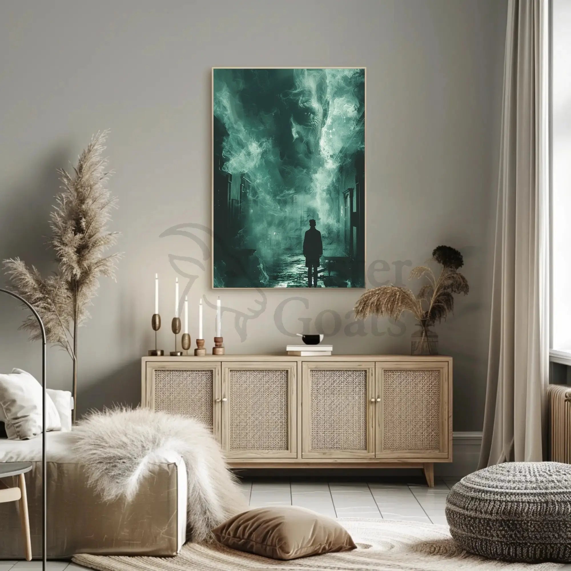 Mysterious Noir Scene in Dimly Lit Street Artistic Poster PosterGoat