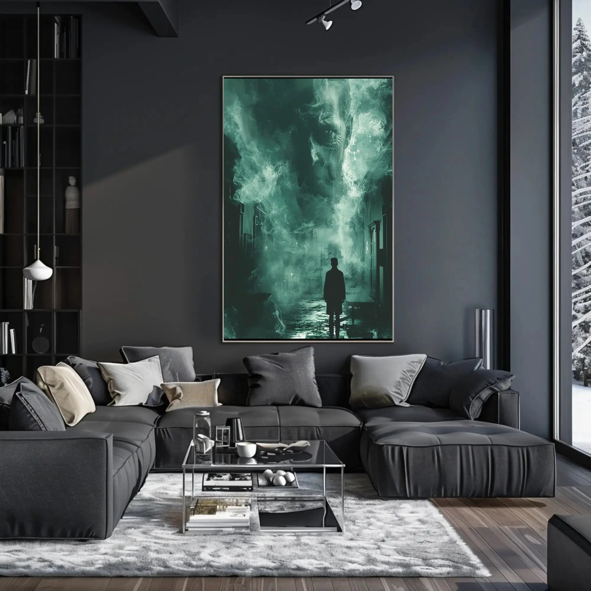 Mysterious Noir Scene in Dimly Lit Street Artistic Poster PosterGoat