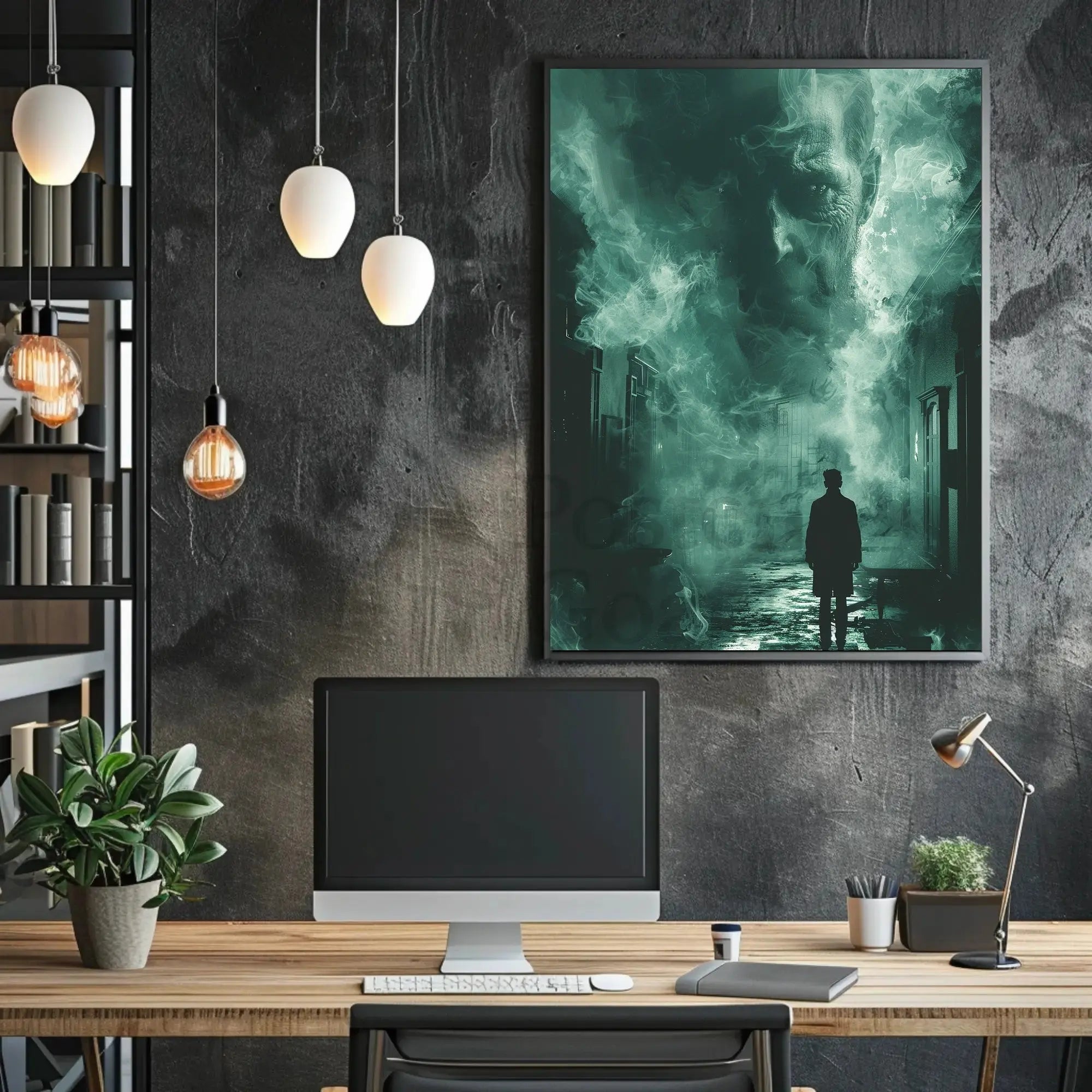 Mysterious Noir Scene in Dimly Lit Street Artistic Poster PosterGoat