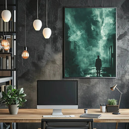 Mysterious Noir Scene in Dimly Lit Street Artistic Poster PosterGoat