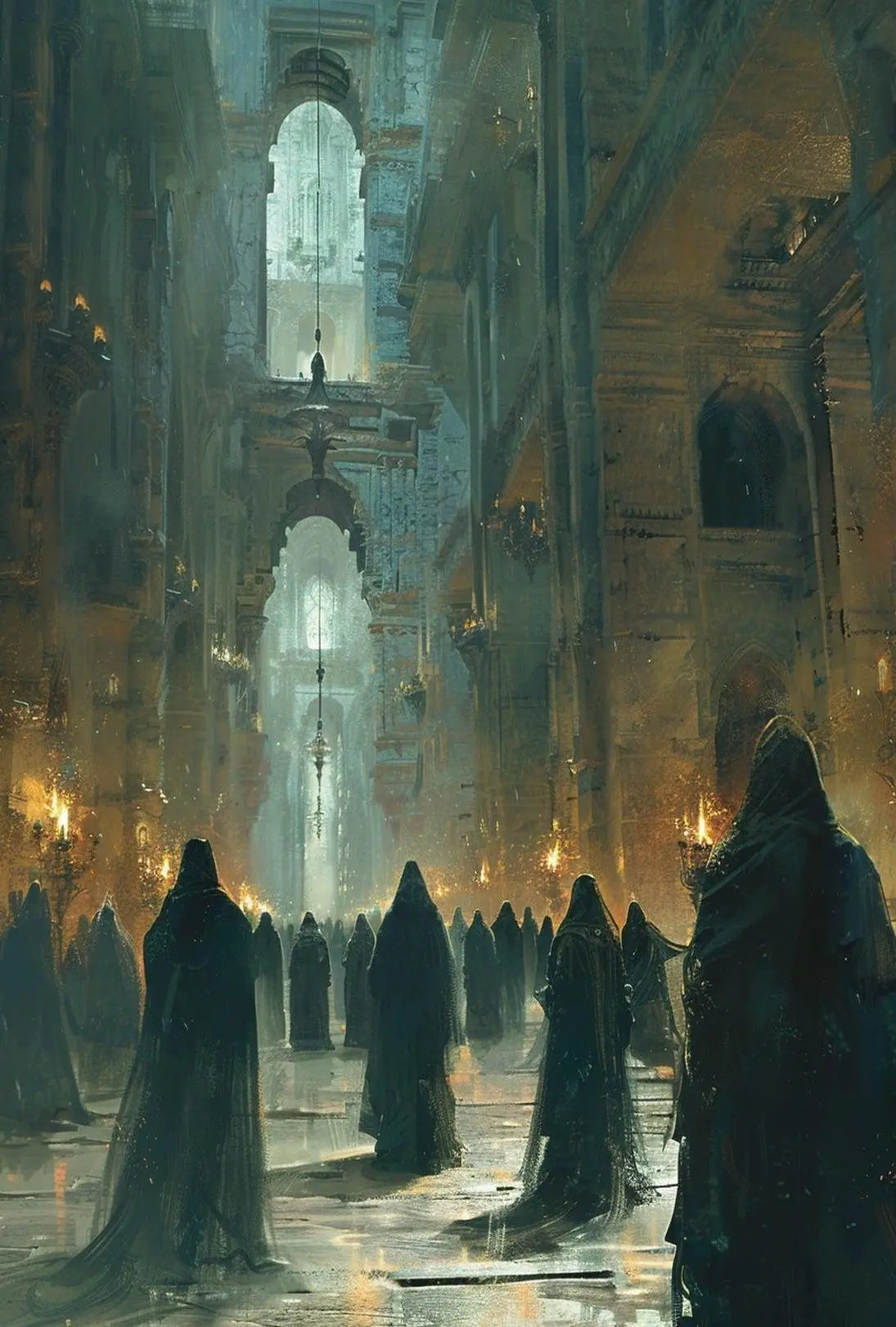 Mysterious Ritual Gathering in Grand Gothic Hall Poster PosterGoat