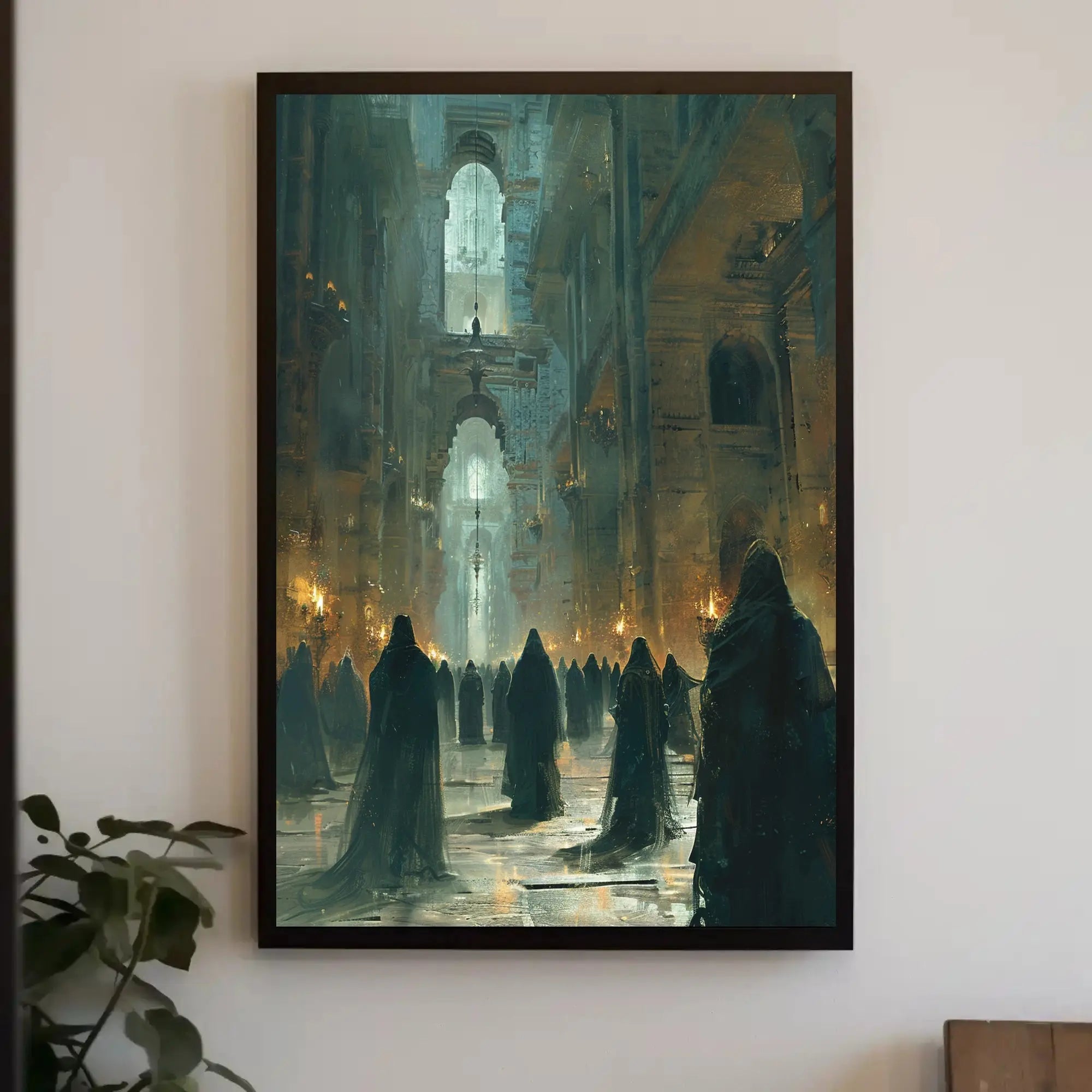 Mysterious Ritual Gathering in Grand Gothic Hall Poster PosterGoat